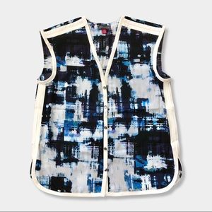 Vince Camuto Abstract Print Sleeveless Button Up Dress Shirt Blouse Tank Top XS